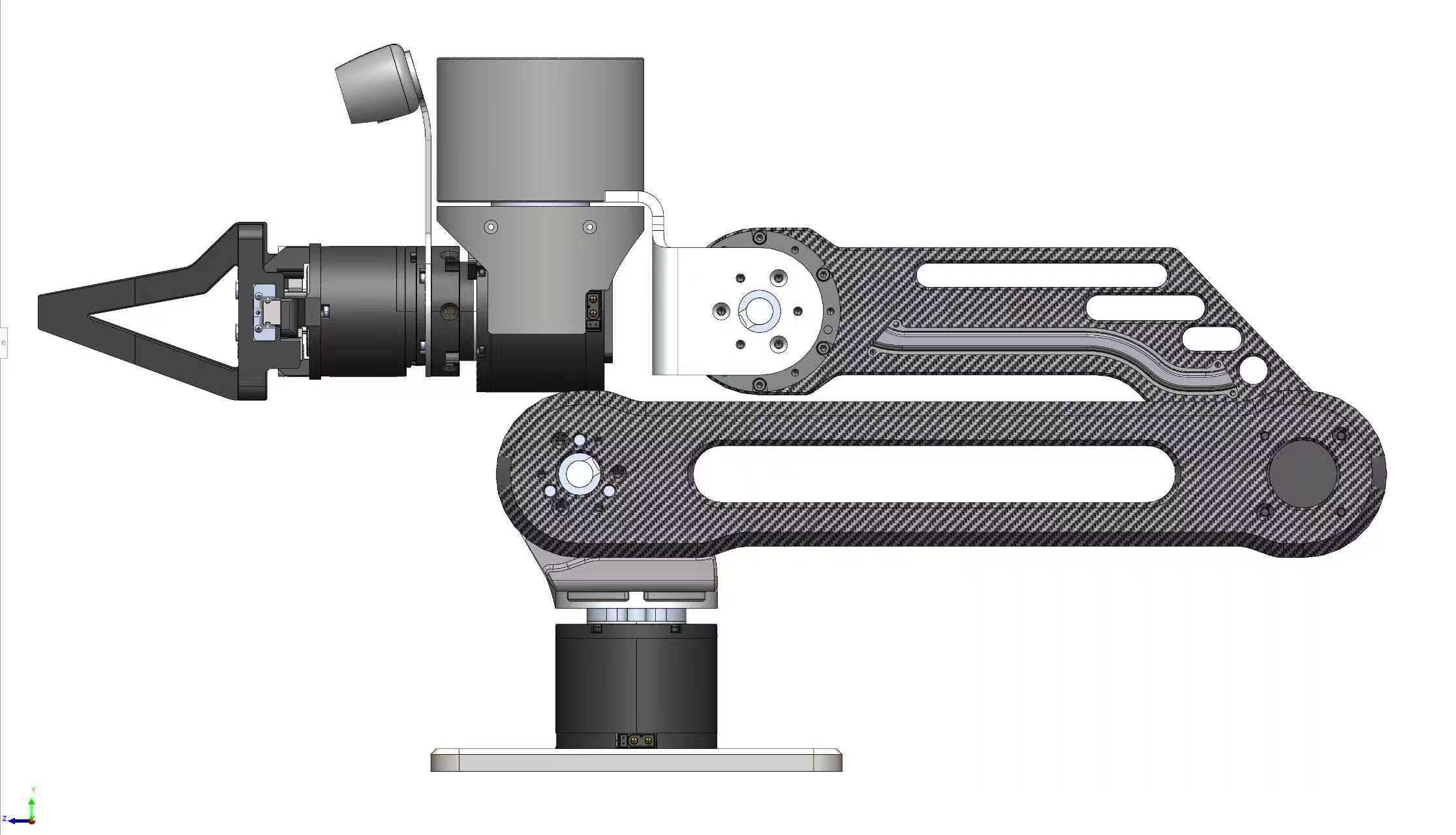 Iteration 3 CNC sheet metal arm assembled with carbon fiber links
